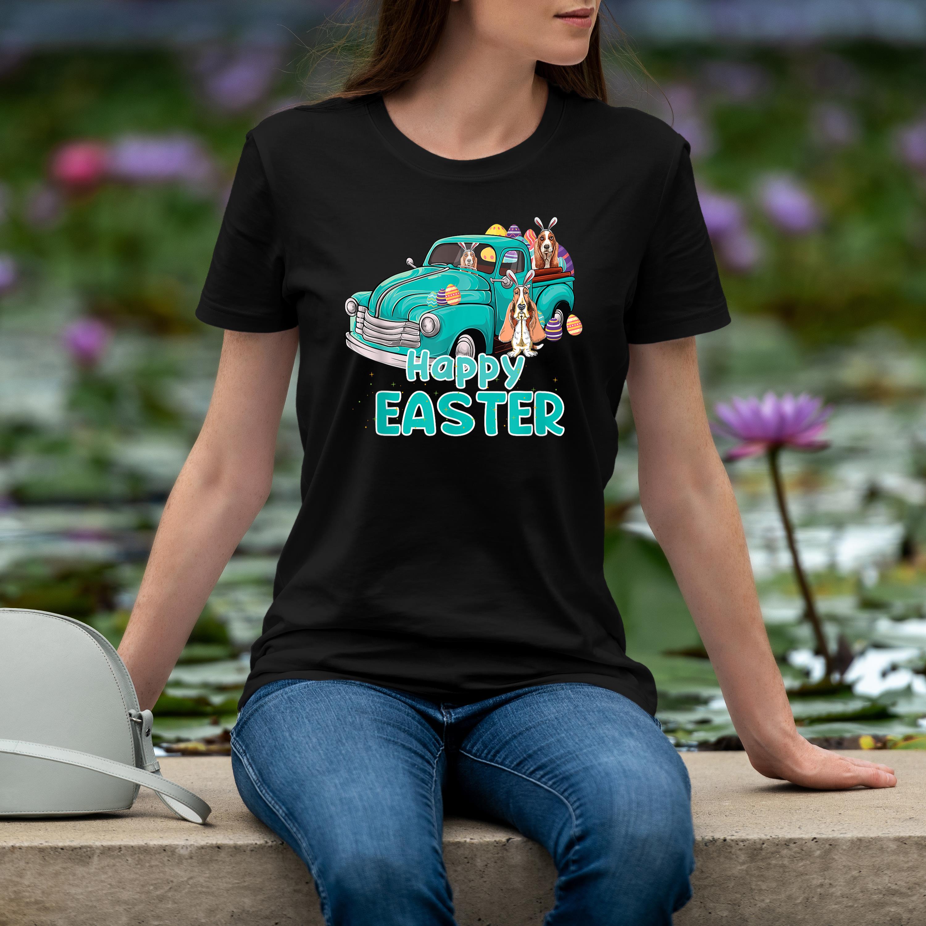 Bunny Basset Hound Happy Easter Day Truck Dog Men Women Kid Shirt 